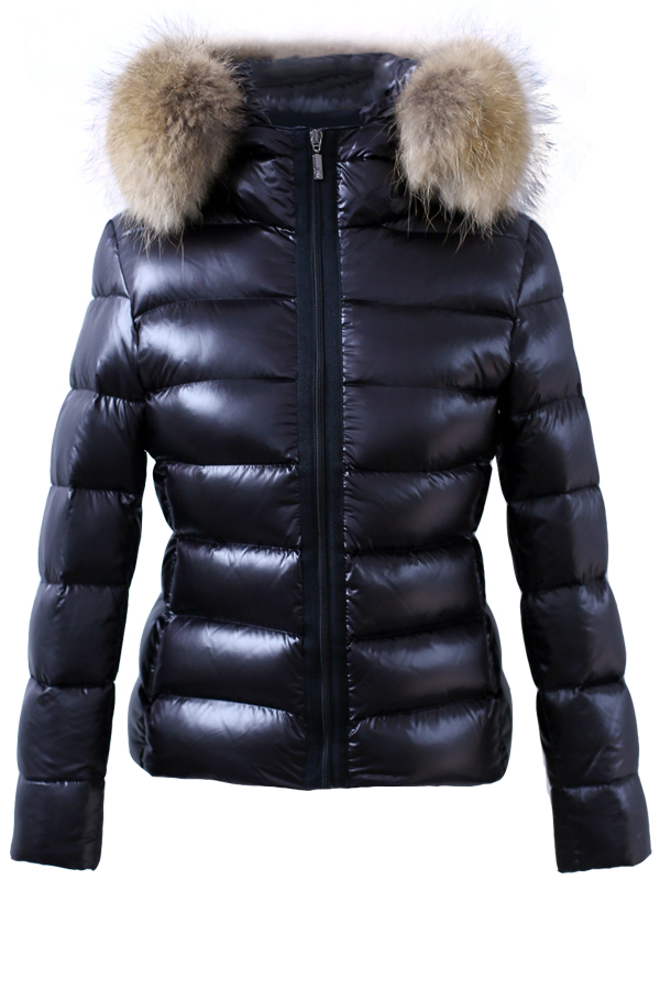 Stylish Hooded Collar Fur Design Black Cotton Park