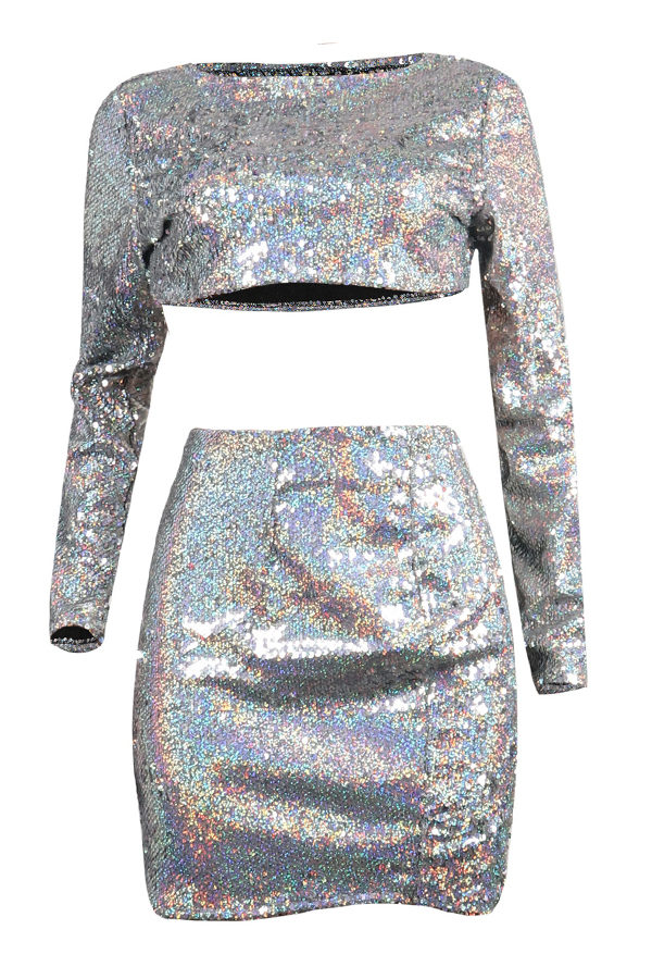 sparkly silver two piece