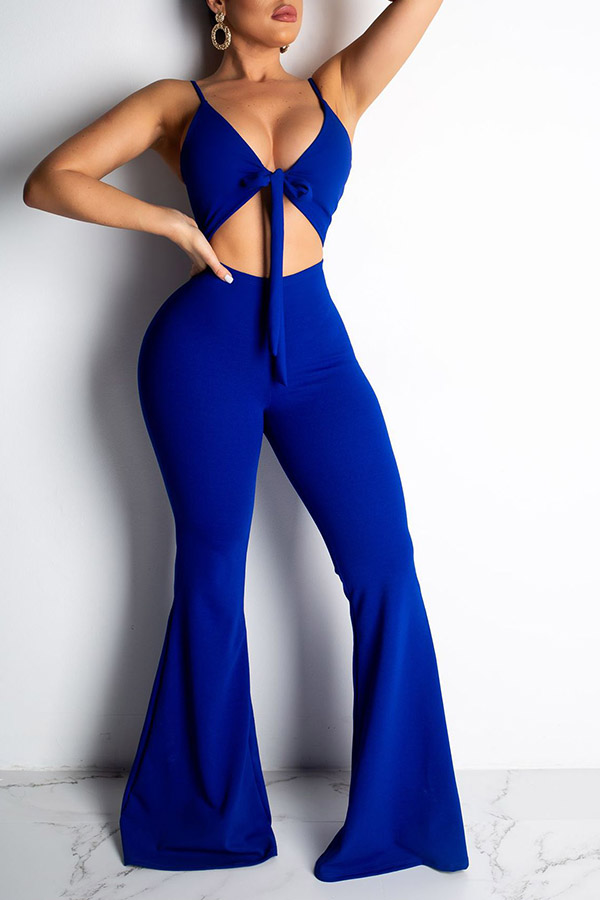 Lovely Sexy Knot Design Blue One Piece Jumpsuitlw Fashion Online For Women Affordable Women
