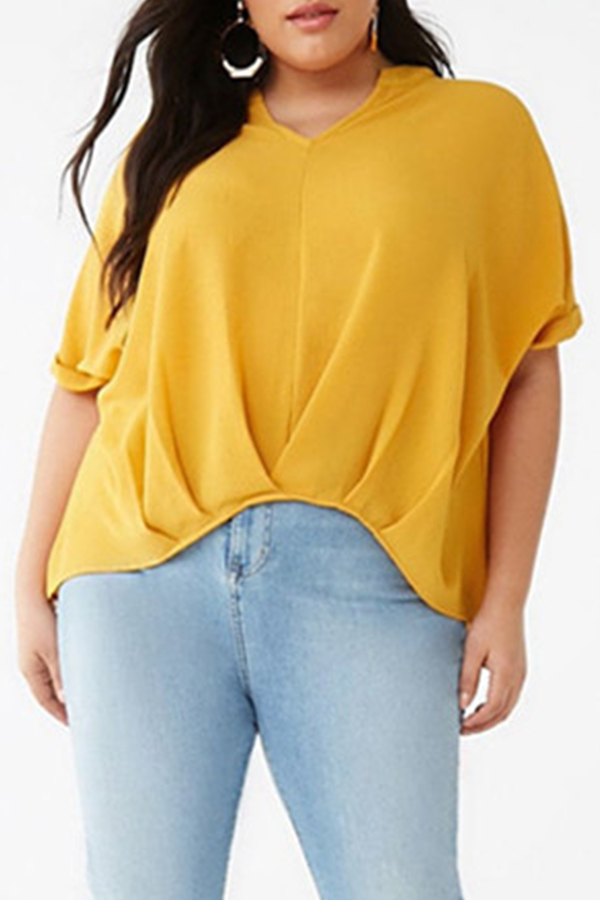 Lovely Casual V Neck Asymmetrical Yellow BlouseLW | Fashion Online For ...