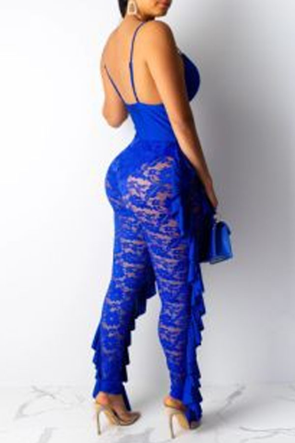 Lovely Sexy Patchwork Blue One Piece Jumpsuitlw Fashion Online For Women Affordable Womens