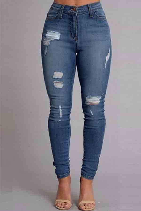 Lovely Trendy Broken Holes Skinny Blue Jeanslw Fashion Online For