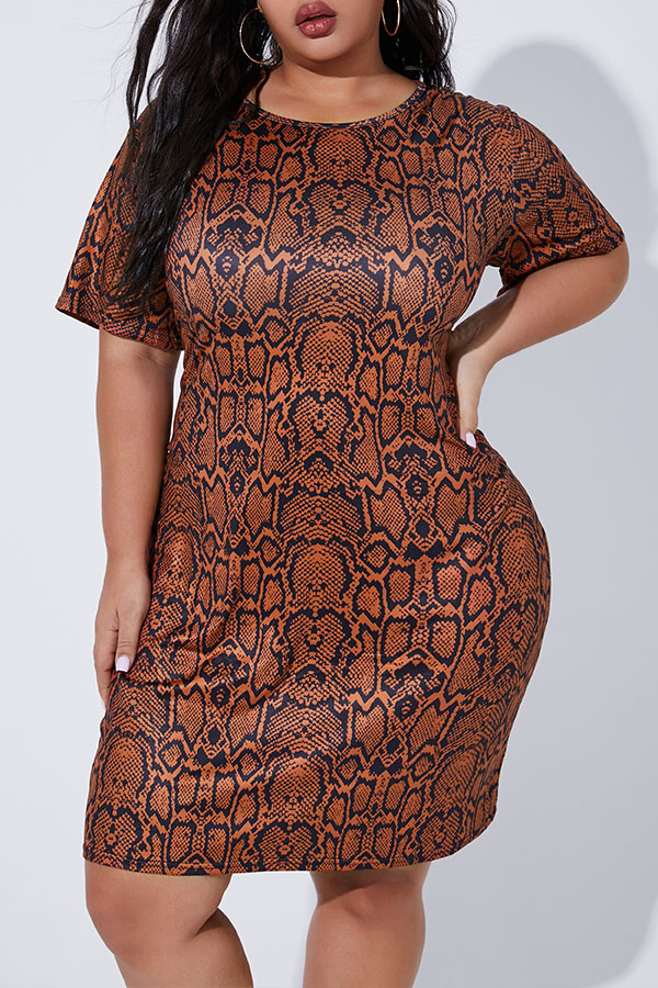 Lovely Trendy Printed Brown Mini Plus Size DressLW | Fashion Online For