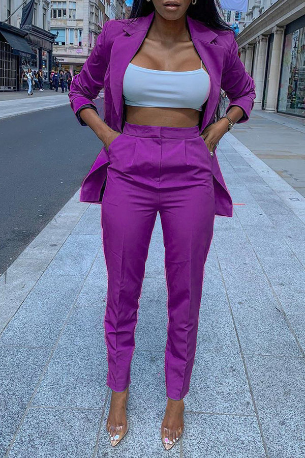 Lovely Trendy Turndown Collar Purple Two Piece Pants Setlw Fashion Online For Women 