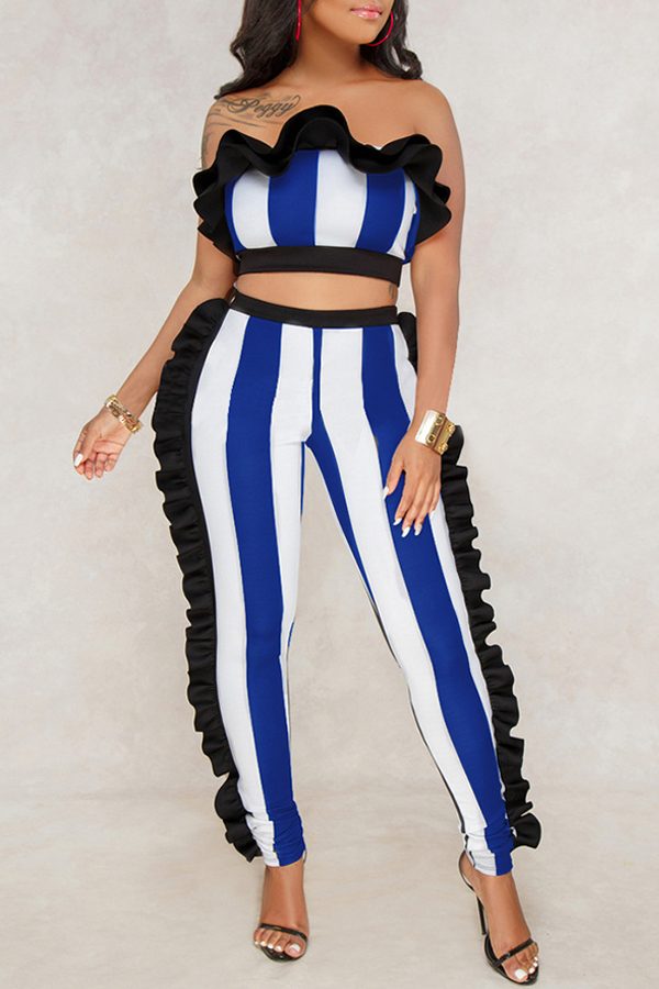 Lovely Casual Striped Royal Blue Two Piece Pants Setlw Fashion Online 