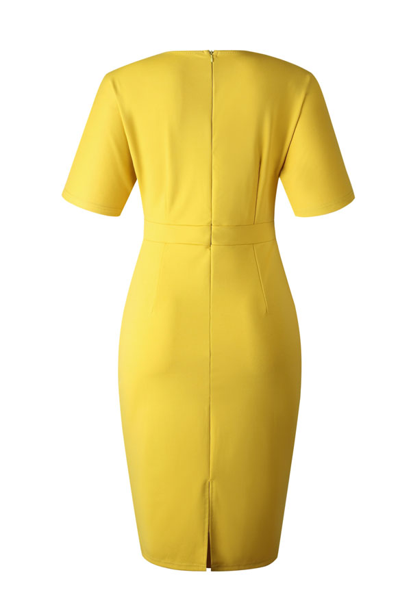 Lovely Work Basic Yellow Knee Length DressLW Fashion Online For Women