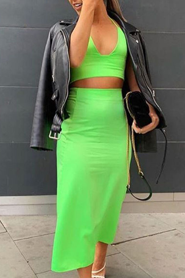 Lovely Casual Basic Green Two-piece Skirt SetLW | Fashion Online For