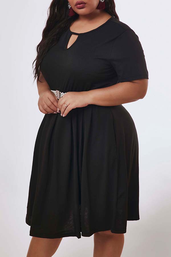 Lovely Trendy Hollowout Black Knee Length Plus Size DressLW Fashion