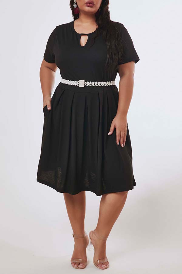 Lovely Trendy Hollow-out Black Knee Length Plus Size DressLW | Fashion ...
