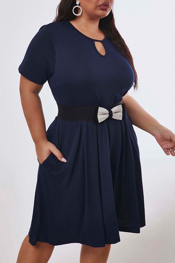 Lovely Trendy Hollowout Blue Knee Length Plus Size DressLW Fashion