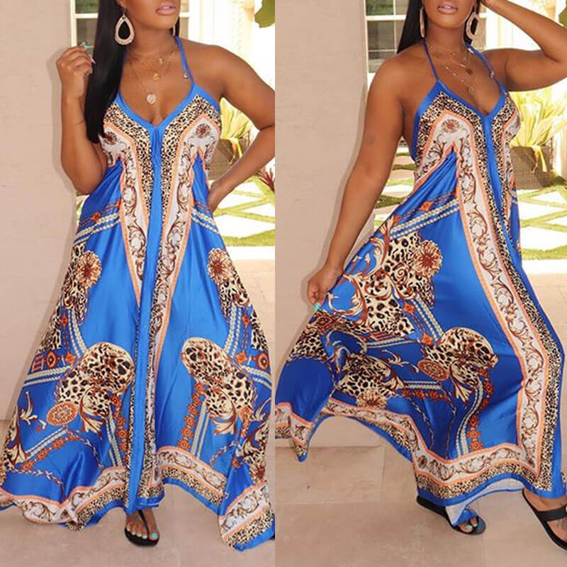 Lovely Casual Print Blue Ankle Length DressLW Fashion Online For