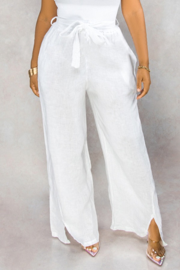 Lovely Leisure Lace-up White PantsLW | Fashion Online For Women ...