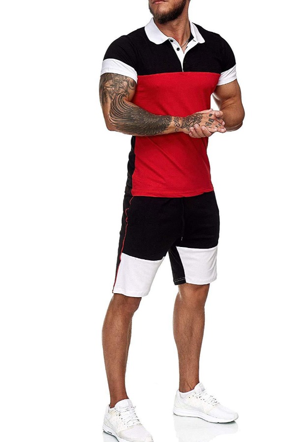 Men Lovely Casual Patchwork Red Two-piece Shorts SetLW | Fashion Online ...