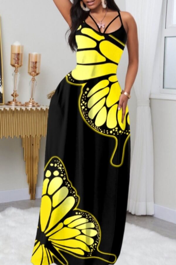 Lovely Stylish Butterfly Print Black Maxi DressLW | Fashion Online For ...