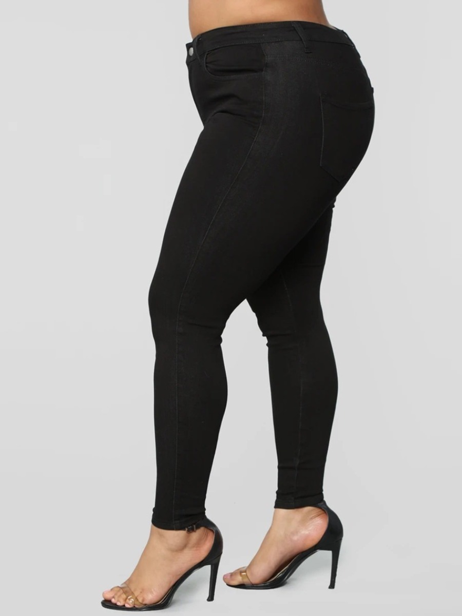 Lovely Casual Zipper Design Black Plus Size JeansLW | Fashion Online ...
