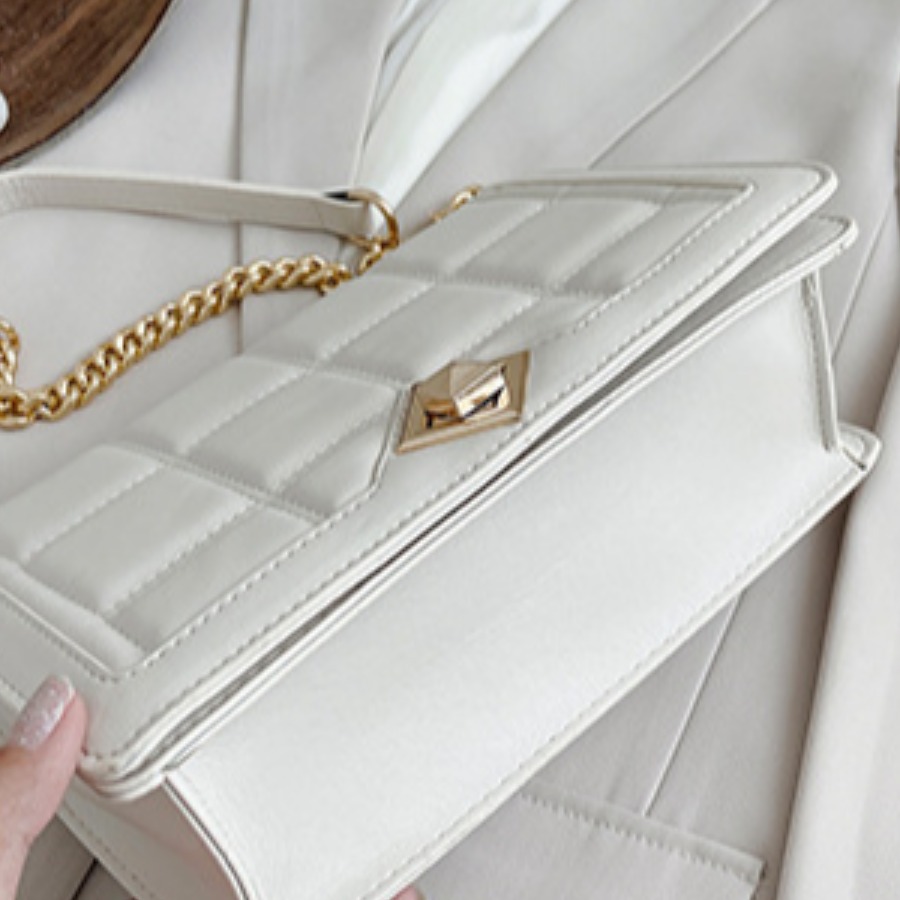 white silver chain bag