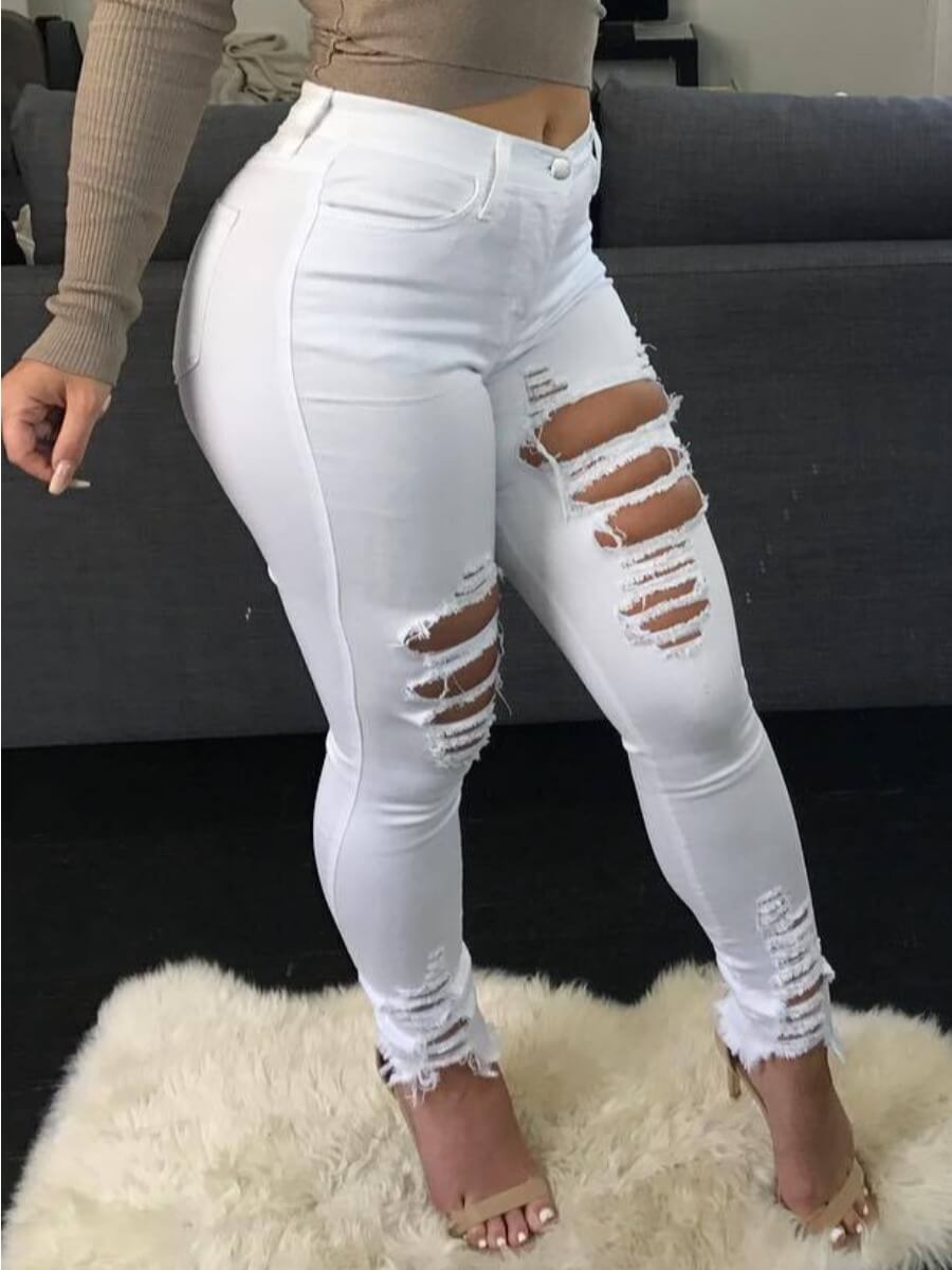 Lovely Sexy Hollow-out Skinny White Plus Size JeansLW | Fashion Online ...