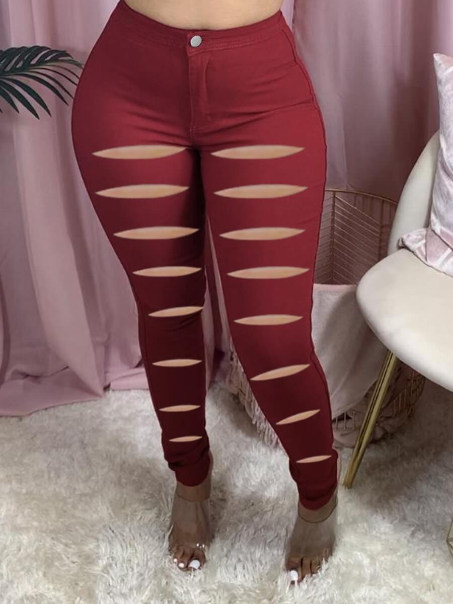 Lovely Street High-waisted Ripped Red JeansLW | Fashion Online For ...