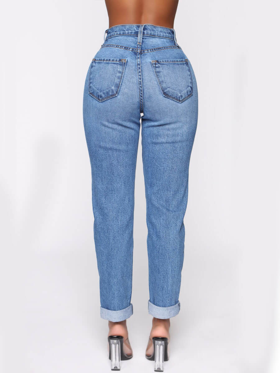 Lovely Casual Highwaisted Nonelastic Baby Blue JeansLW Fashion Online For Women Affordable